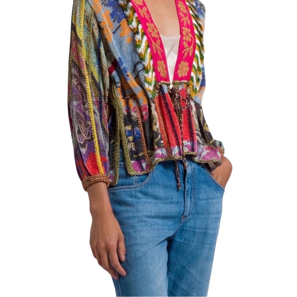 ETRO‎ Loose-Knit Cardigan with Fringe Multicolor Boho Size M